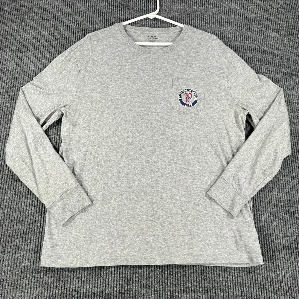 Polo Ralph Lauren Shirt Mens Large Gray Long Sleeve Classic Fit Chest Pocket